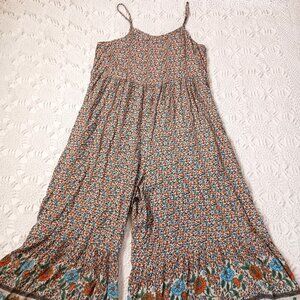 Natural Life Jumpsuit Romper Floral Sleeveless Blue Orange Wide Leg Large Women